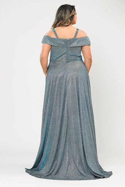 Plus Size Long Off Shoulder Glitter Dress by Poly USA W1060-Long Formal Dresses-ABC Fashion