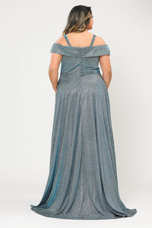 Plus Size Long Off Shoulder Glitter Dress by Poly USA W1060-Long Formal Dresses-ABC Fashion