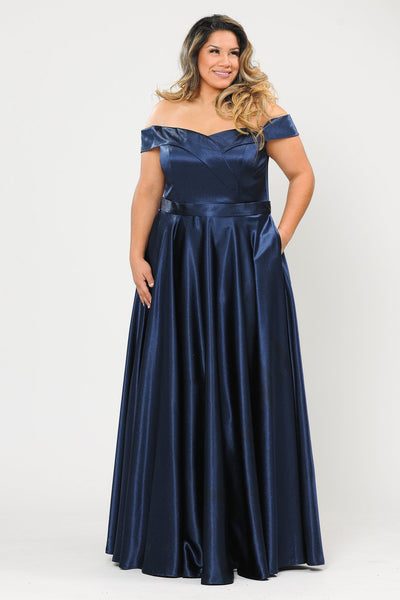 Poly USA W1058 Plus Size Long Off Shoulder Satin Dress