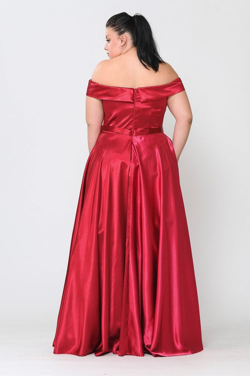 Poly USA W1058 Plus Size Long Off Shoulder Satin Dress