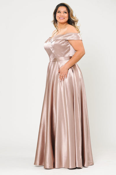Poly USA W1058 Plus Size Long Off Shoulder Satin Dress