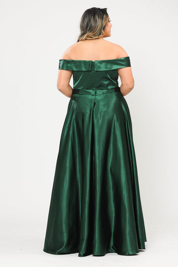 Vestido largo de satén con hombros descubiertos, talla grande, de Poly USA W1058