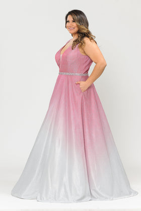 Long Sleeveless Glitter A-Line Gown By Poly USA W1100