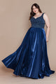 Vestido largo de satén con corpiño de cuentas, talla grande, de Poly USA W1066