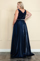 Poly USA W1006 Plus Size Long Sequin Bodice Satin Dress
