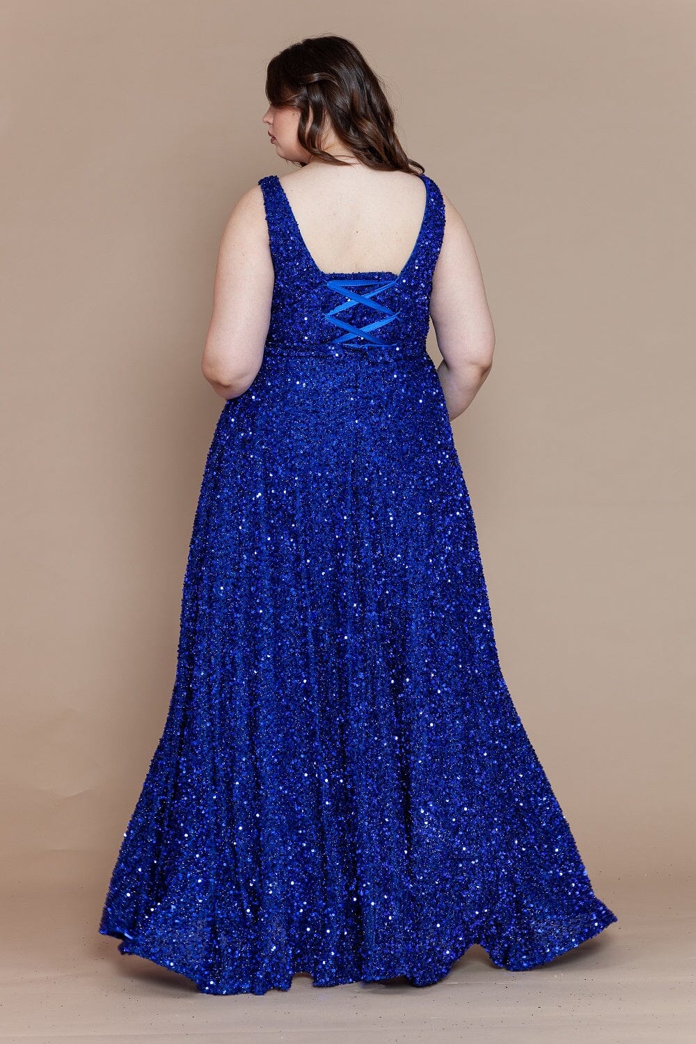 Vestido largo de lentejuelas con escote en V, talla grande, de Poly USA W1128