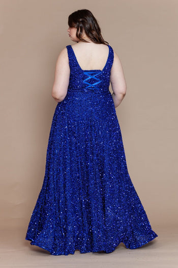 Vestido largo de lentejuelas con escote en V, talla grande, de Poly USA W1128