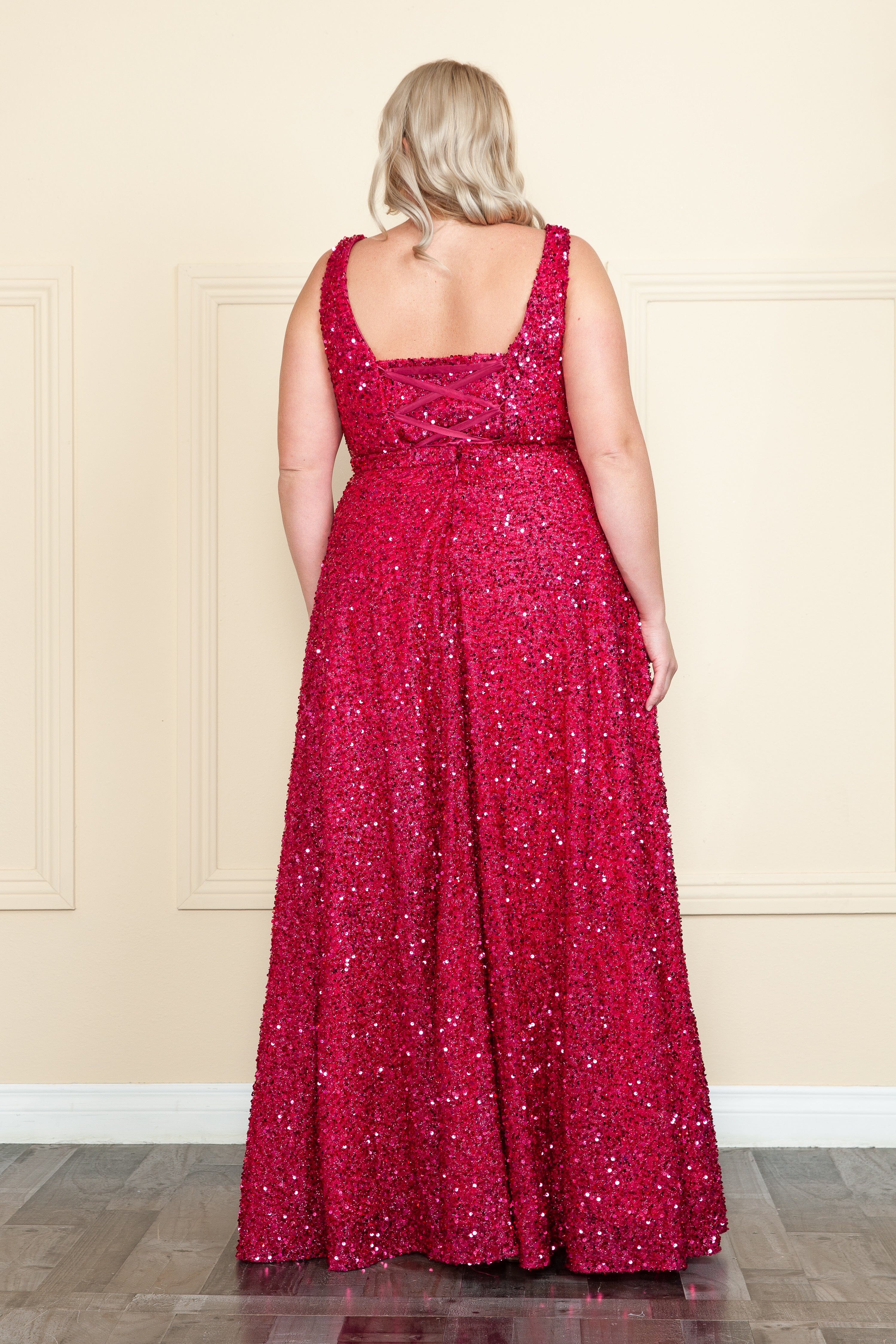 Vestido largo de lentejuelas con escote en V, talla grande, de Poly USA W1128