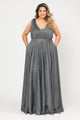 Poly USA W1082 Plus Size Long Sleeveless A-line Glitter Dress
