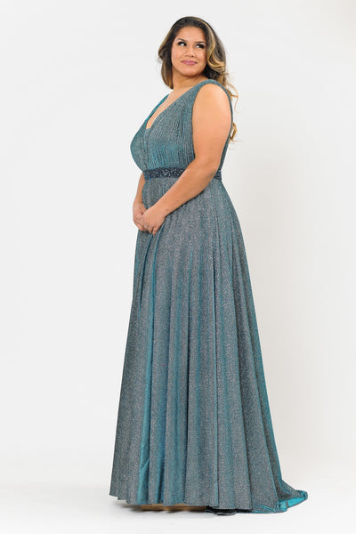Vestido largo sin mangas con corte A y purpurina, talla grande, de Poly USA W1082