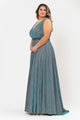 Poly USA W1082 Plus Size Long Sleeveless A-line Glitter Dress