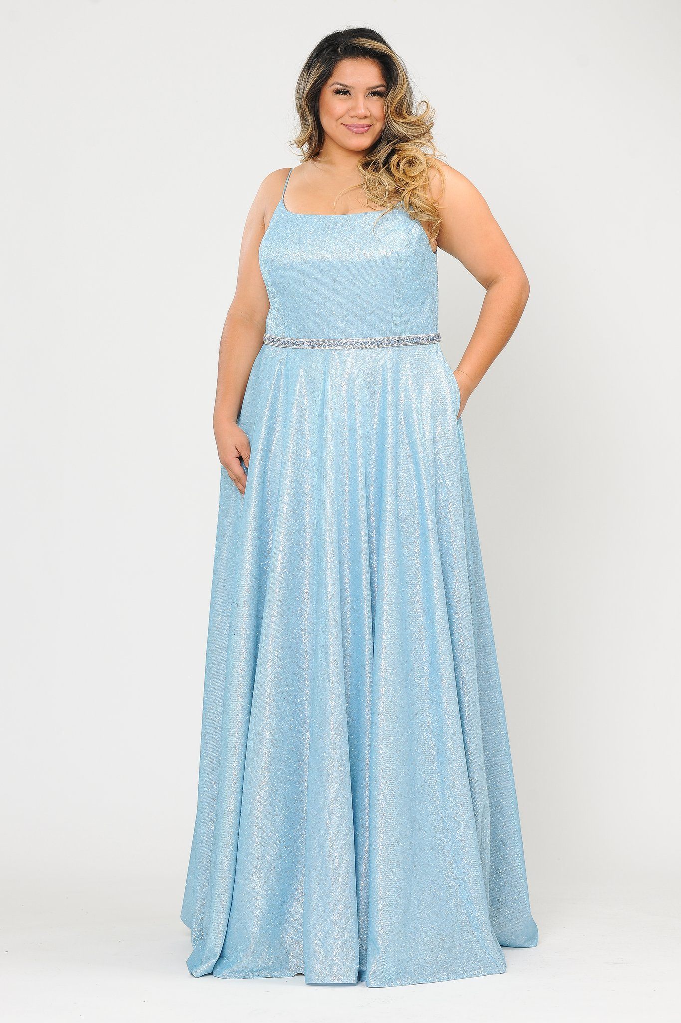 plus size formal dresses made in usa Poly USA W1006 Plus Size Long Sequin Bodice Satin Dress