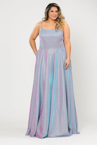 Poly USA W1038 Plus Size Long Square Neck Glitter Dress