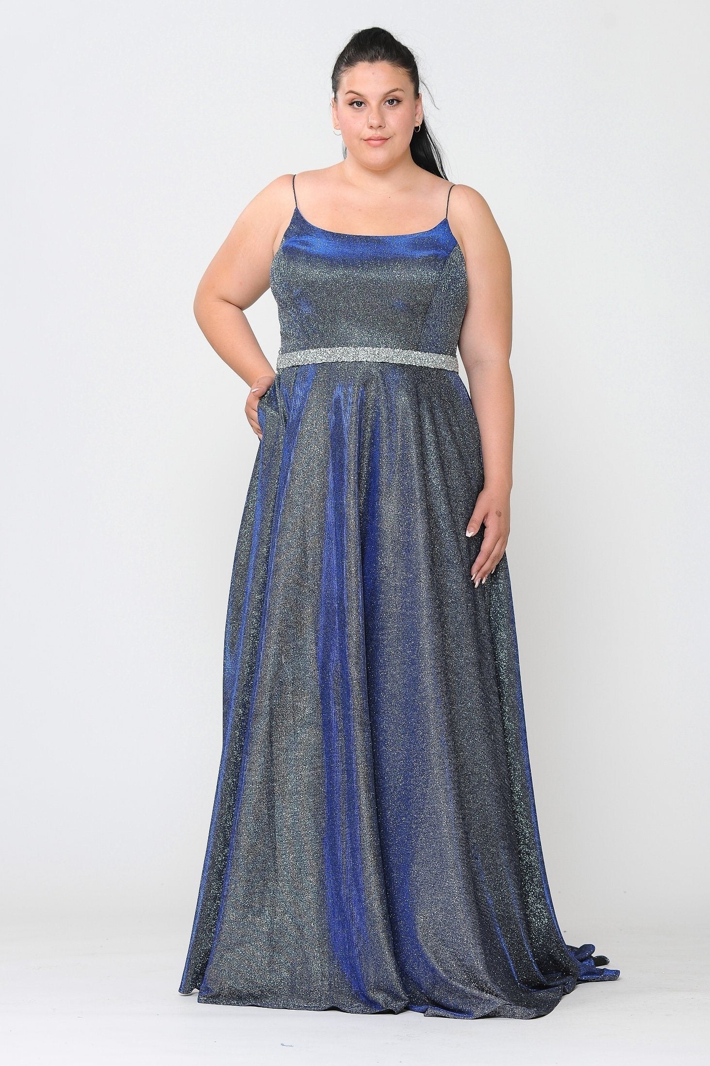 Poly USA W1038 Plus Size Long Square Neck Glitter Dress