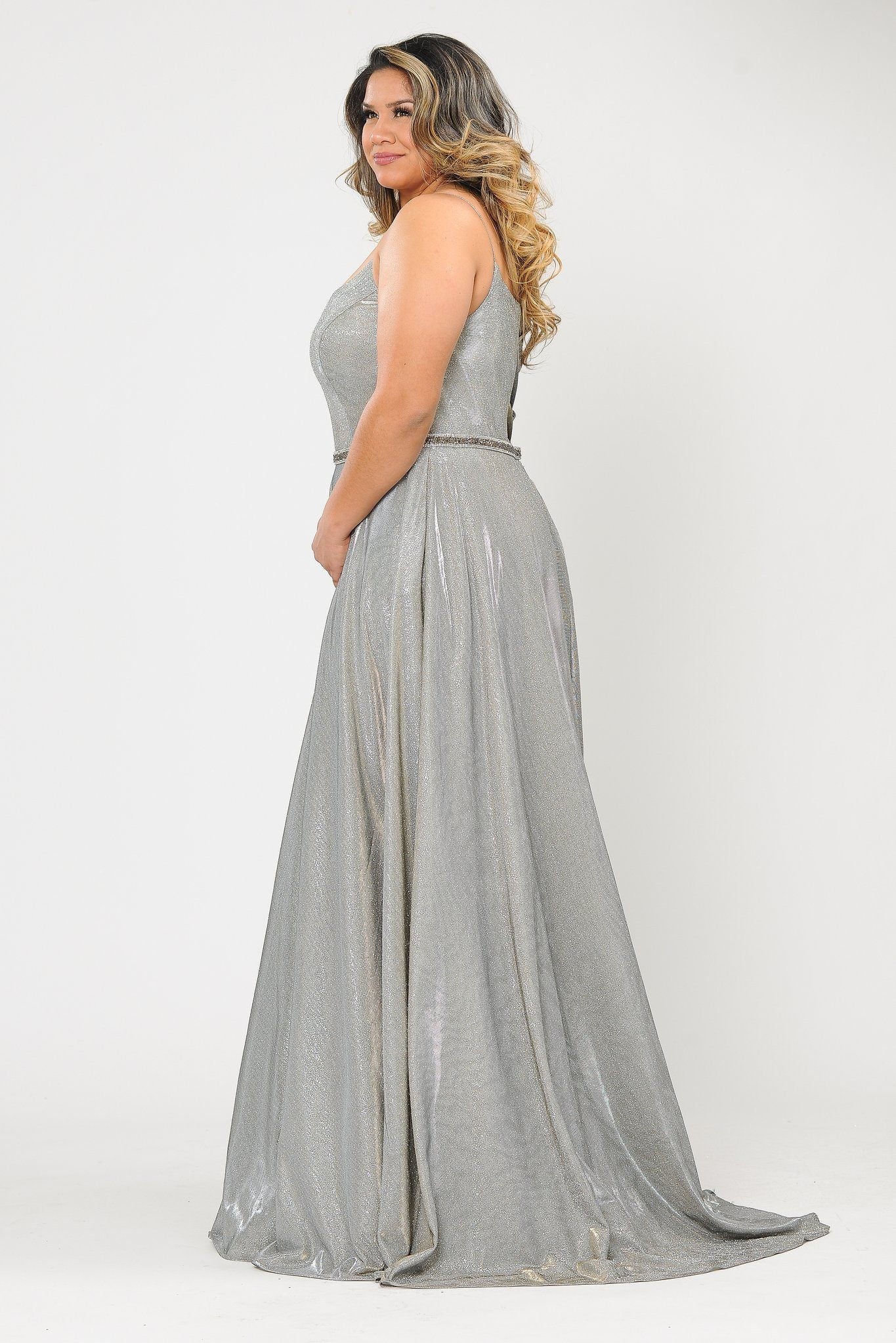 Poly USA W1038 Plus Size Long Square Neck Glitter Dress