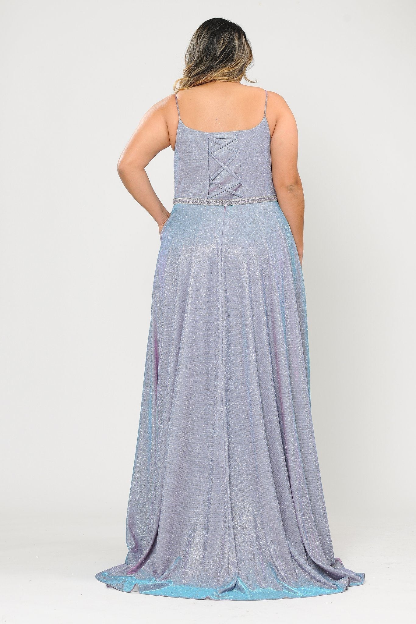 Poly USA W1038 Plus Size Long Square Neck Glitter Dress