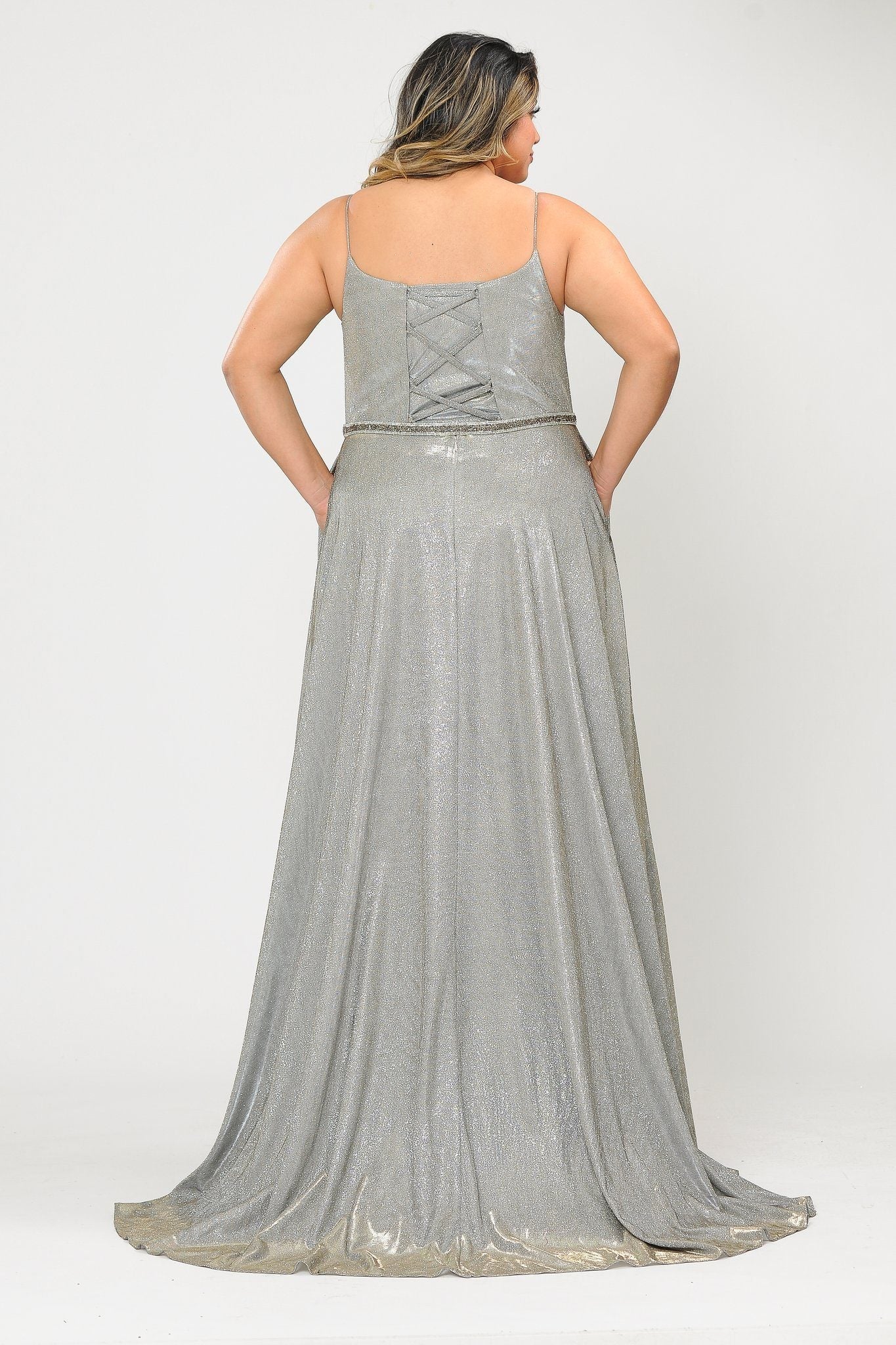 Poly USA W1038 Plus Size Long Square Neck Glitter Dress
