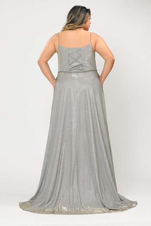 Vestido largo con escote cuadrado y purpurina, talla grande, de Poly USA W1038
