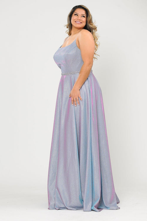 Vestido largo con escote cuadrado y purpurina, talla grande, de Poly USA W1038