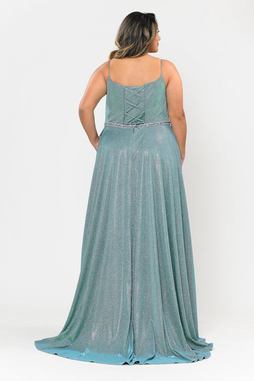 Vestido largo con escote cuadrado y purpurina, talla grande, de Poly USA W1038