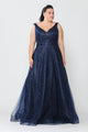 Vestido largo con escote en V y purpurina, talla grande, de Poly USA W1024