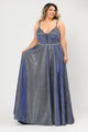 Vestido largo con escote en V y brillo metálico de talla grande de Poly USA W1048