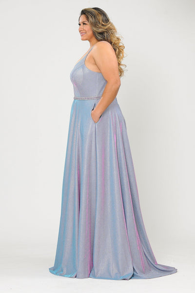 Poly USA W1048 Plus Size Long V-Neck Metallic Glitter Dress