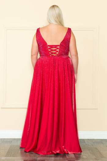 Vestido largo con escote en V y diamantes de imitación, talla grande, de Poly USA W1110