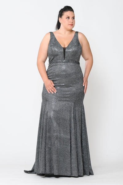Poly USA W1086 Plus Size Metallic Glitter Mermaid Dress