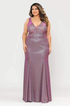 Poly USA W1086 Plus Size Metallic Glitter Mermaid Dress
