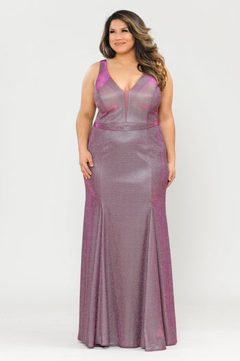 Poly USA W1086 Plus Size Metallic Glitter Mermaid Dress