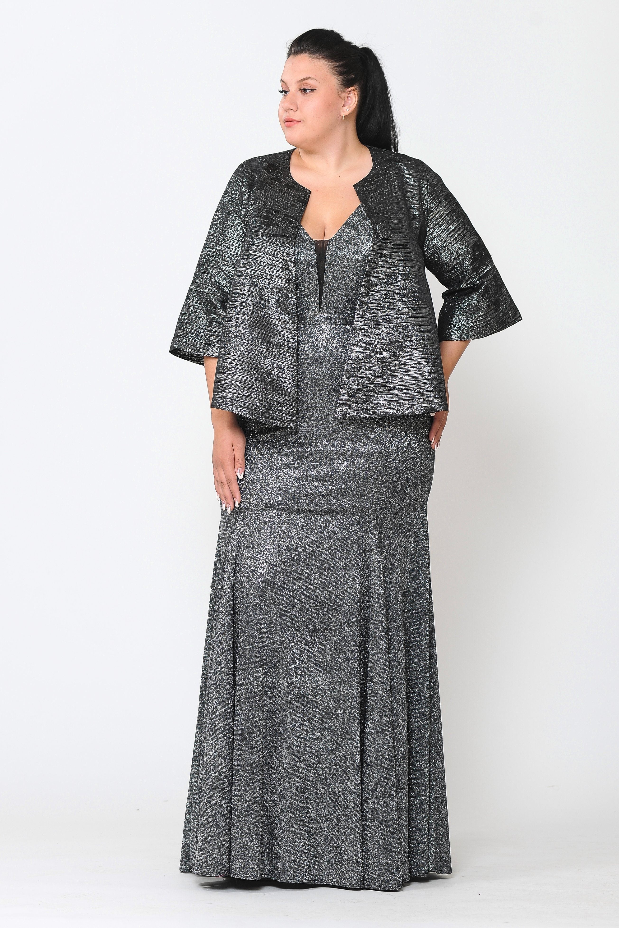 Poly USA JK1922 Plus Size Metallic Single Button Jacket