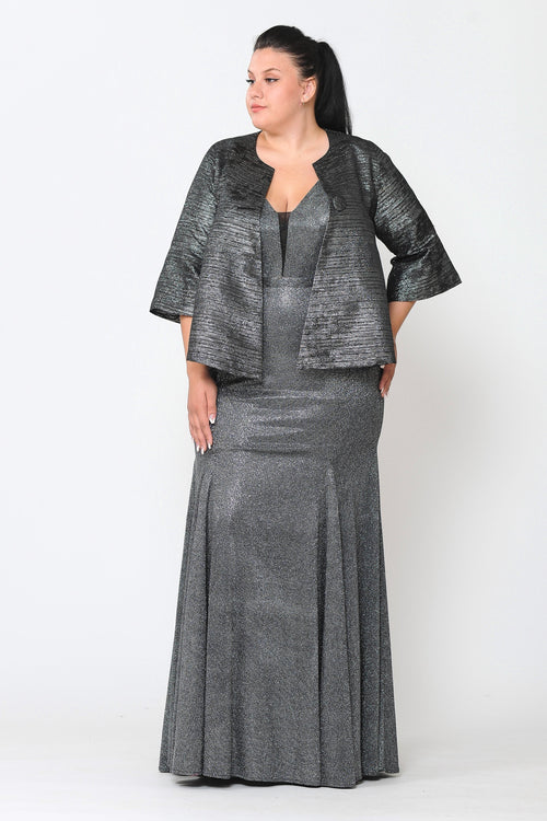 Poly USA JK1922 Plus Size Metallic Single Button Jacket