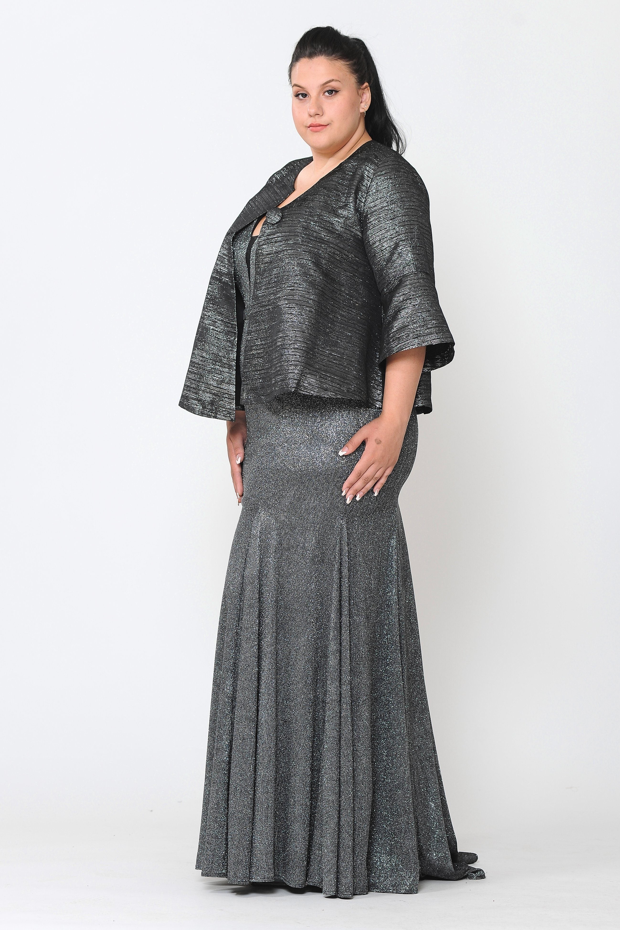 Poly USA JK1922 Plus Size Metallic Single Button Jacket