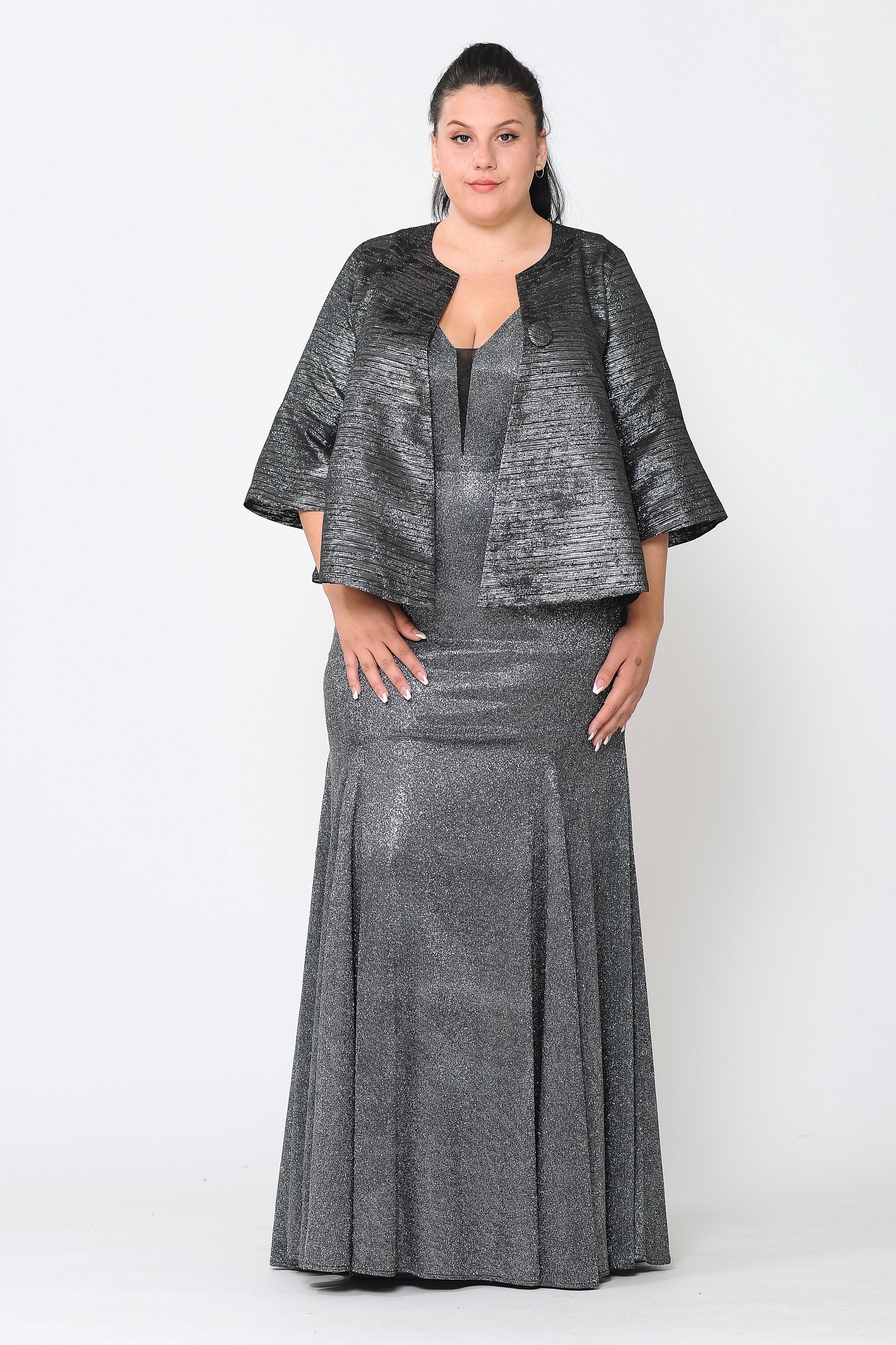 Poly USA JK1922 Plus Size Metallic Single Button Jacket