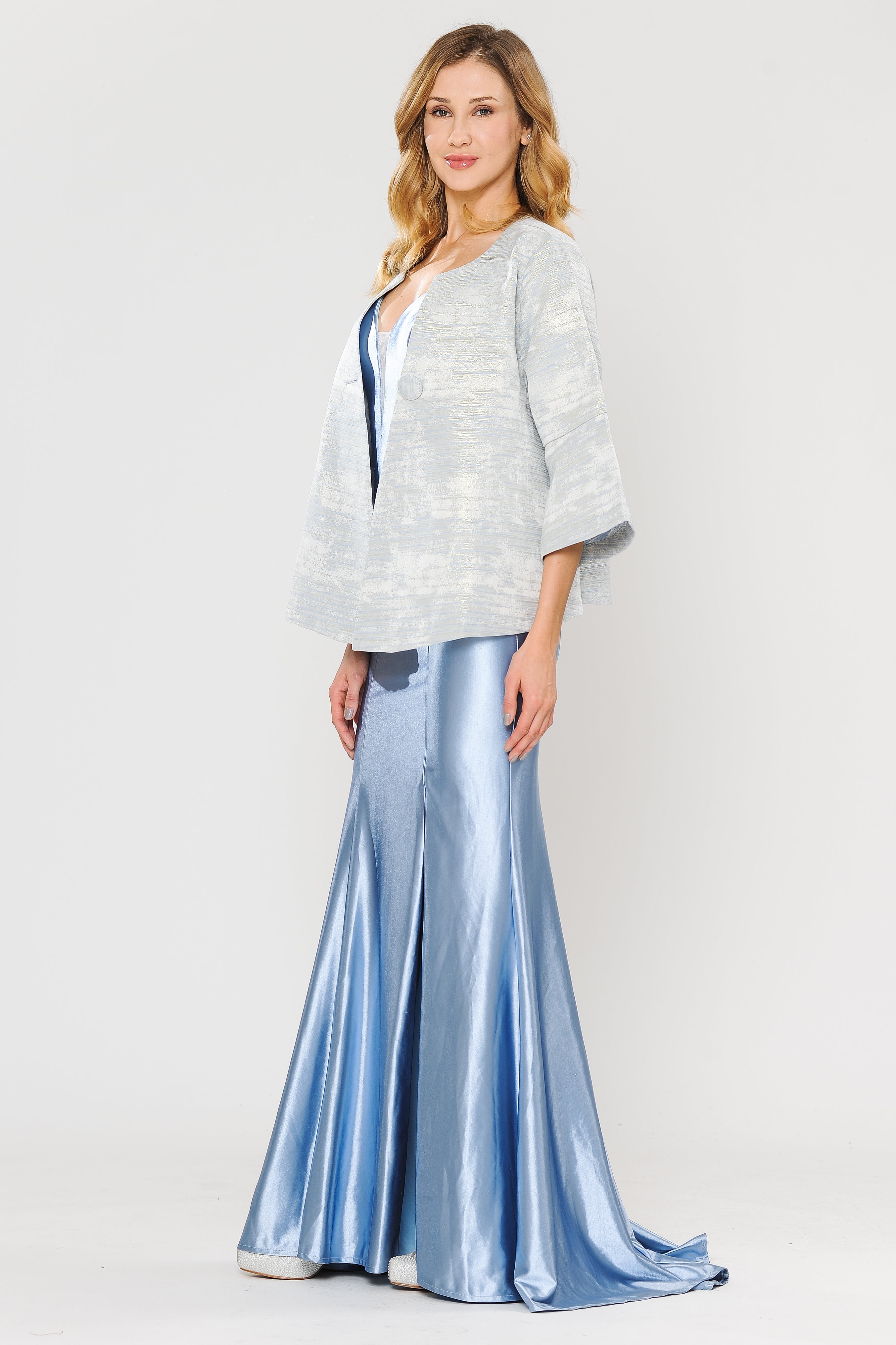 Poly USA JK1922 Plus Size Metallic Single Button Jacket
