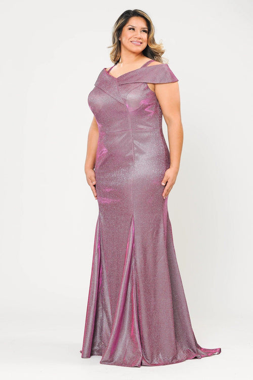 Vestido sirena con hombros descubiertos y purpurina, talla grande, de Poly USA W1042