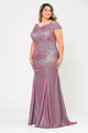 Vestido sirena con hombros descubiertos y purpurina, talla grande, de Poly USA W1042
