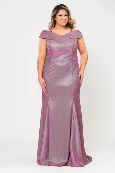 Poly USA W1042 Plus Size Off Shoulder Glitter Mermaid Dress