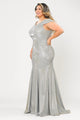Vestido sirena con hombros descubiertos y purpurina, talla grande, de Poly USA W1042