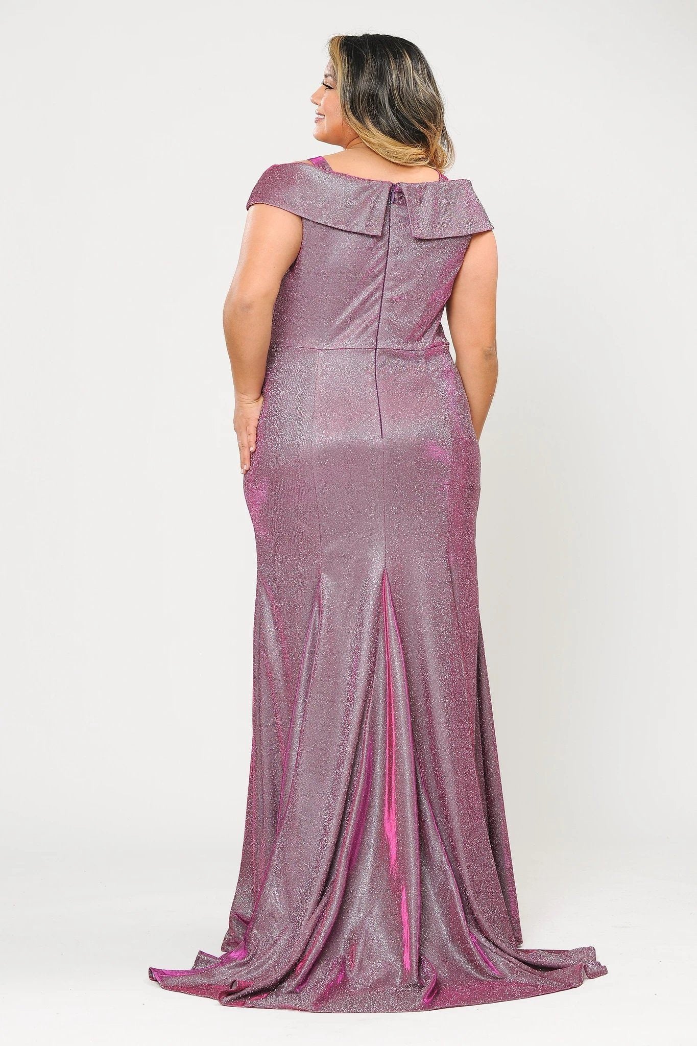Vestido sirena con hombros descubiertos y purpurina, talla grande, de Poly USA W1042