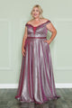 Vestido con hombros descubiertos y brillo metálico, talla grande, de Poly USA W1096