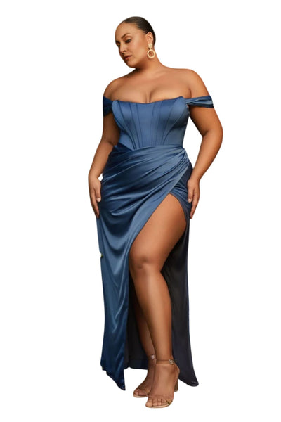 Plus Size Removable Off-Shoulder Straps Dress 2025 Elegant Formal Gown - NAVY BLUE / 18 - Dress