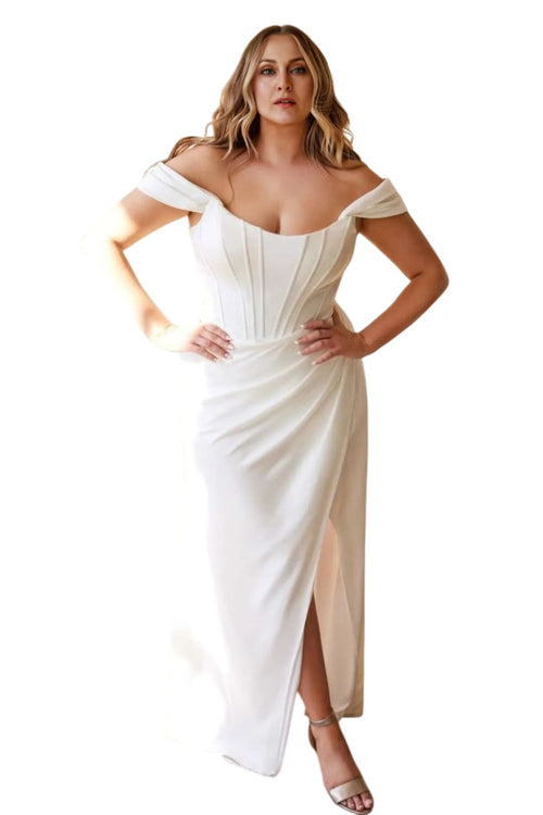 Plus Size Removable Off-Shoulder Straps Dress 2025 Elegant Formal Gown - OFF WHITE / 18 - Dress