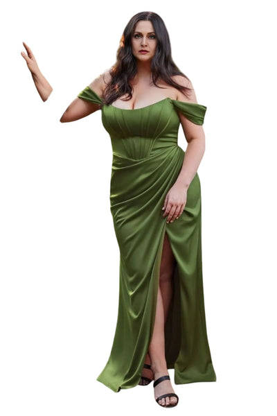 Plus Size Removable Off-Shoulder Straps Dress 2025 Elegant Formal Gown - OLIVE / 18 - Dress