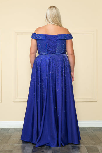 Vestido de talla grande con hombros descubiertos y diamantes de imitación de Poly USA W1112