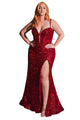 Plus Size Sequin Evening Prom Dress 2025 Sleeveless Long Gown - Red / 18 - Prom