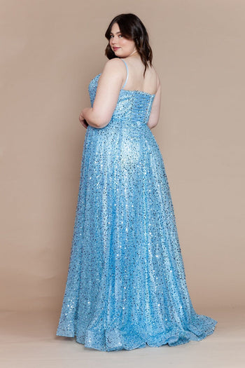 Vestido de fiesta sin mangas con lentejuelas y abertura en forma de A, talla grande, de Poly USA W1142