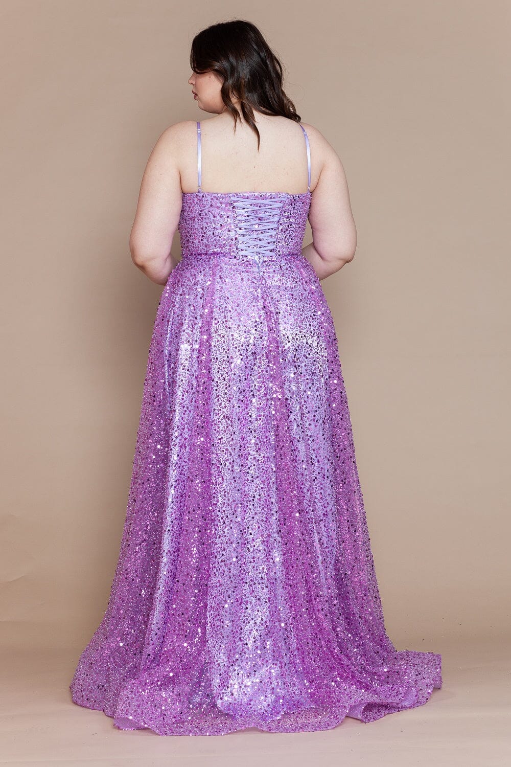 Vestido de fiesta sin mangas con lentejuelas y abertura en forma de A, talla grande, de Poly USA W1142