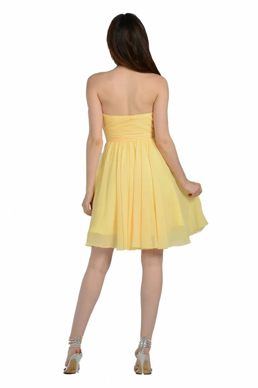 Poly USA 6744 Ruched Strapless Sweetheart Short Dress - Yellow / S - Dress